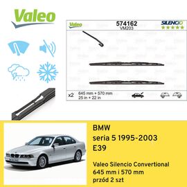 Wycieraczki przód do BMW seria 5 E39 (1995-2003) Valeo Silencio Convertional 