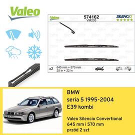 Wycieraczki przód do BMW seria 5 E39 kombi (1995-2004) Valeo Silencio Convertional 