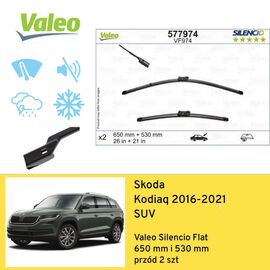 Wycieraczki przód do Skoda Kodiaq SUV (2016-2021) Valeo Silencio Flat 