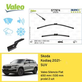 Wycieraczki przód do Skoda Kodiaq SUV (2021-) Valeo Silencio Flat 