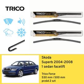 Wycieraczki przód do Skoda Superb 1 sedan facelift (2004-2008) Trico Force 