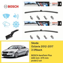 Wycieraczki przód do Skoda Octavia 3 liftback (2012-2017) BOSCH AeroTwin Plus 