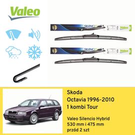 Wycieraczki przód do Skoda Octavia 1 kombi Tour (1996-2010) Valeo Silencio Hybrid 