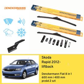 Wycieraczki przód do Skoda Rapid liftback (2012-) Denckermann Flat 8 in 1 