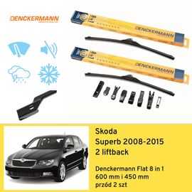 Wycieraczki przód do Skoda Superb 2 liftback (2008-2015) Denckermann Flat 8 in 1 