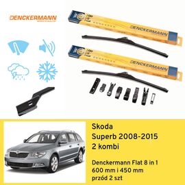 Wycieraczki przód do Skoda Superb 2 kombi (2008-2015) Denckermann Flat 8 in 1 