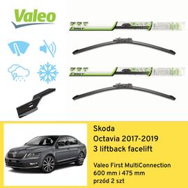 Wycieraczki VALEO First MultiConnection do Skoda Octavia A7 5E3 facelift (2017-2019) 600 mm i 475 mm 