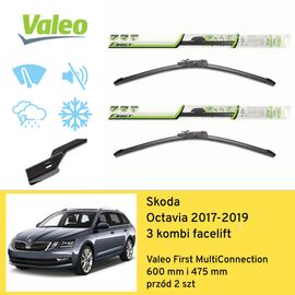 Wycieraczki przód do Skoda Octavia 3 kombi facelift (2017-2019) Valeo First MultiConnection 