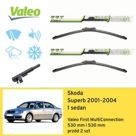 Wycieraczki VALEO First MultiConnection do Skoda Superb 1 B5,3U4 01.2001-10.2004 side pin wiper arm (2001-2004) 530 mm i 530 mm 