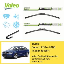 Wycieraczki przód do Skoda Superb 1 sedan facelift (2004-2008) Valeo First MultiConnection 