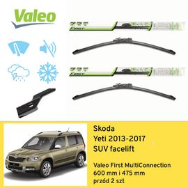 Wycieraczki przód do Skoda Yeti SUV facelift (2013-2017) Valeo First MultiConnection 