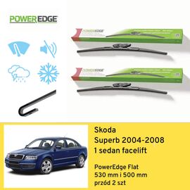 Wycieraczki przód do Skoda Superb 1 sedan facelift (2004-2008) PowerEdge Flat 