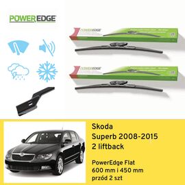 Wycieraczki przód do Skoda Superb 2 liftback (2008-2015) PowerEdge Flat 