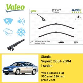 Wycieraczki przód do Skoda Superb 1 sedan (2001-2004) Valeo Silencio Flat 