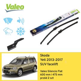 Wycieraczki przód do Skoda Yeti SUV facelift (2013-2017) Valeo Silencio Flat 