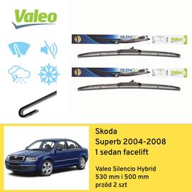 Wycieraczki przód do Skoda Superb 1 sedan facelift (2004-2008) Valeo Silencio Hybrid 